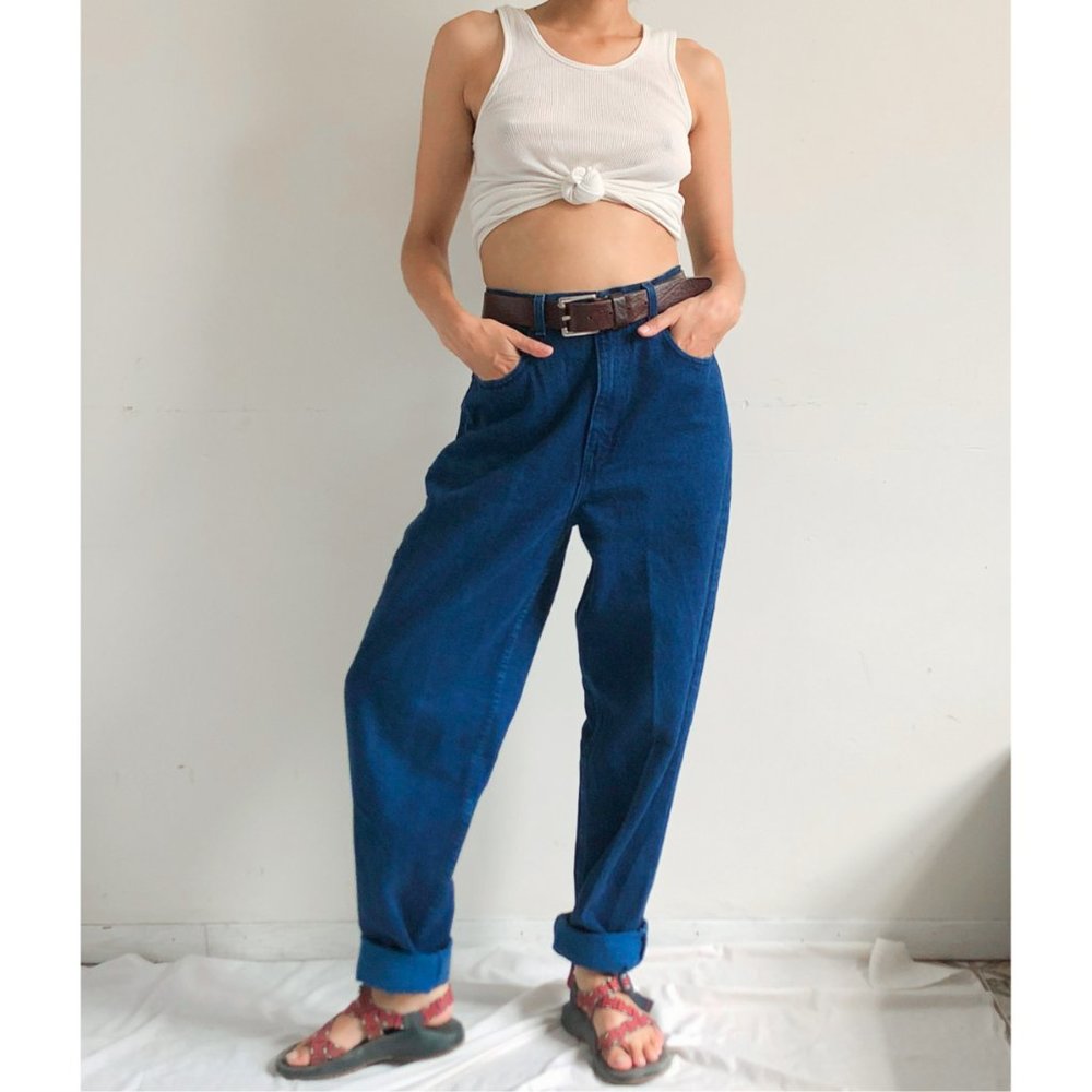 navy blue vintage denim mom jeans